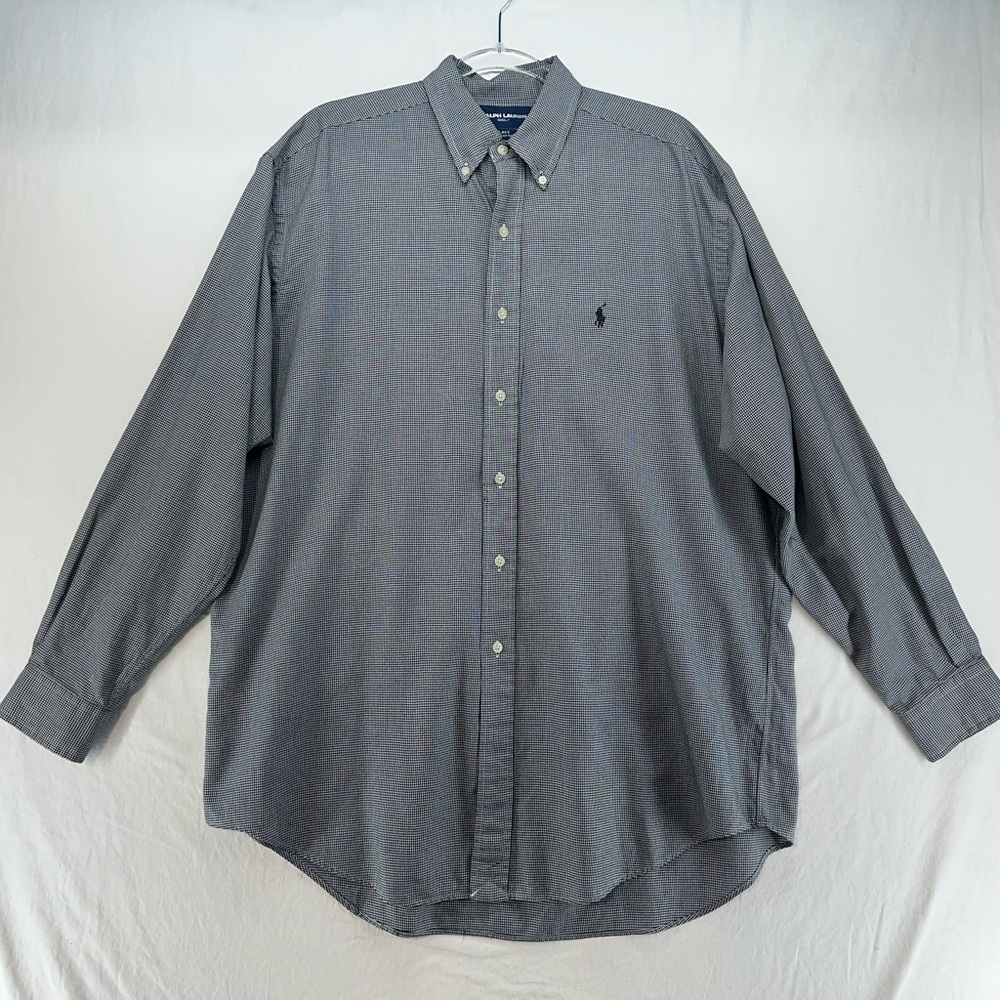Ralph‎ Lauren Golf Blake Long Sleeve Button Down Black White Houndstooth Mens L